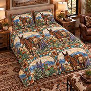 Mule Stained Glass Garden quilt set — left-angle hero