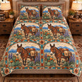 Mule Stained Glass Garden Quilt Set, Farmhouse Bedding Gift for Animal Lovers