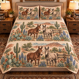 Mule Vintage Field Guide Quilt Set, Farmhouse Bedding Gift for Animal Lovers