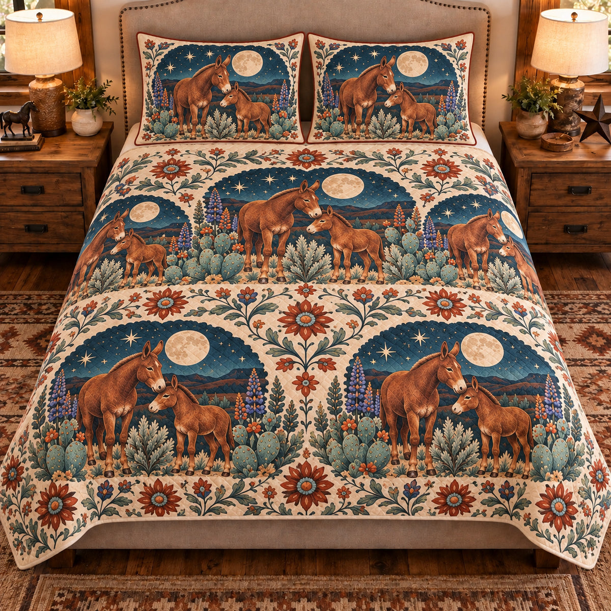 Mule Moonlit Folk Farm quilt set — front view
