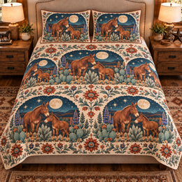 Mule Moonlit Folk Farm Quilt Set, Farmhouse Bedding Gift for Animal Lovers