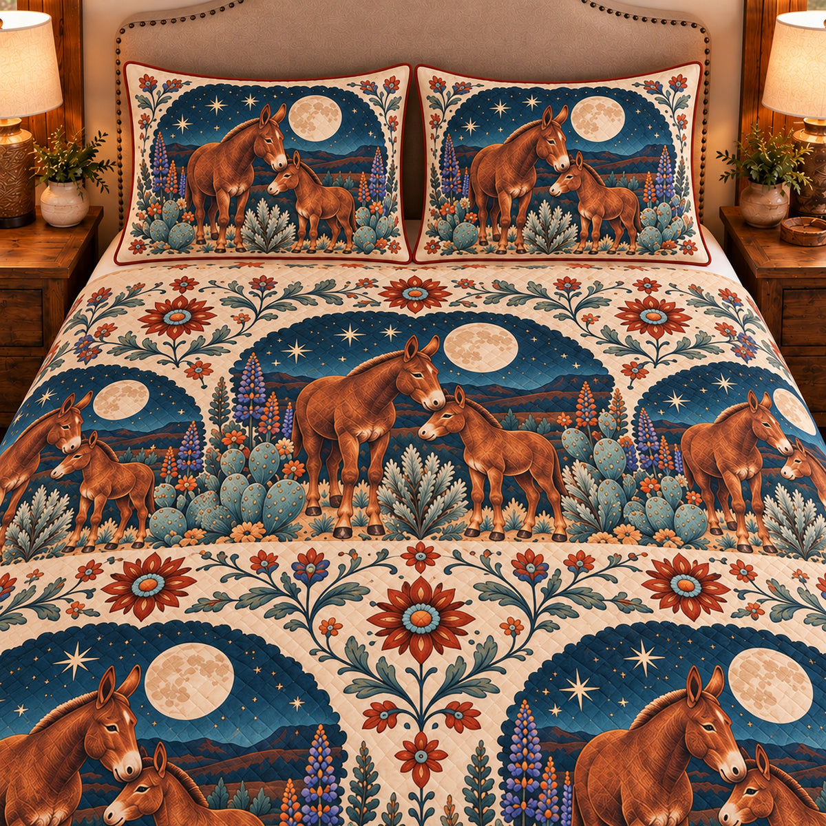 Mule Moonlit Folk Farm quilt set — close-up