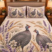Guinea Fowl Botanical Portrait quilt set — close-up