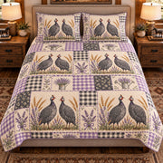 Guinea Fowl Farmhouse Patchwork quilt set — front view