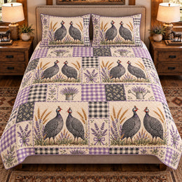 Guinea Fowl Farmhouse Patchwork Quilt Set, Farmhouse Bedding Gift for Animal Lovers