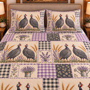 Guinea Fowl Farmhouse Patchwork quilt set — close-up