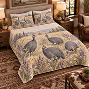 Guinea Fowl Wildflower Meadow quilt set — left-angle hero