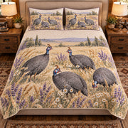 Guinea Fowl Wildflower Meadow quilt set — front view