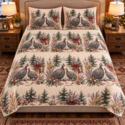 Guinea Fowl Christmas Farm quilt set — front view