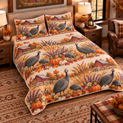 Guinea Fowl Autumn Harvest quilt set — left angle hero