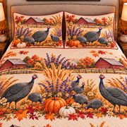 Guinea Fowl Autumn Harvest quilt set — close-up