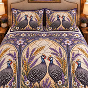 Guinea Fowl Stained Glass Garden quilt set — close-up