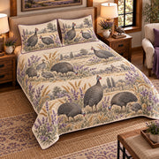 Guinea Fowl Vintage Field Guide quilt set — left angle hero