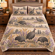 Guinea Fowl Vintage Field Guide quilt set — front view