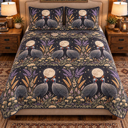 Guinea Fowl Moonlit Folk Farm Quilt Set, Farmhouse Bedding Gift for Animal Lovers