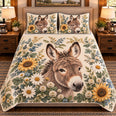 Miniature Donkey Botanical Portrait Quilt Set, Farmhouse Bedding Gift for Animal Lovers