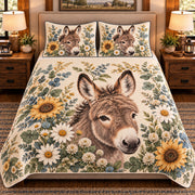 Miniature Donkey Botanical Portrait quilt set — front view
