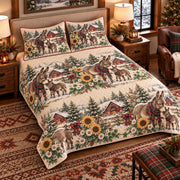 Miniature Donkey Christmas Farm quilt set — left angle hero
