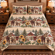 Miniature Donkey Christmas Farm quilt set — front view