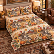 Miniature Donkey Autumn Harvest quilt set — left angle hero
