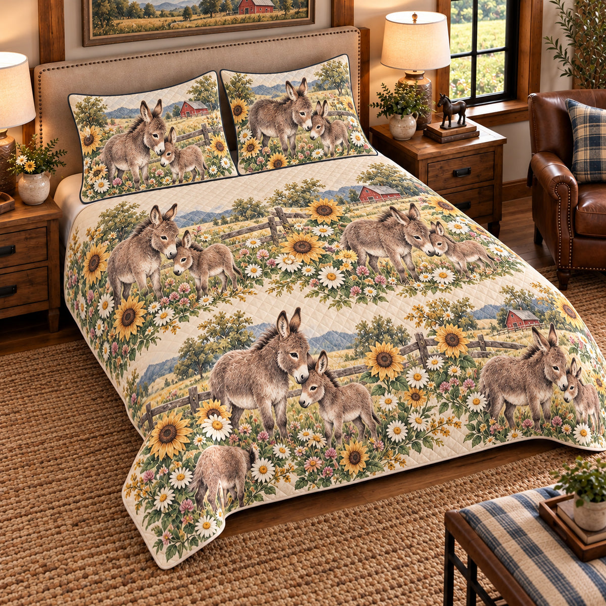 Miniature Donkey Nursery Storybook quilt set — left angle hero