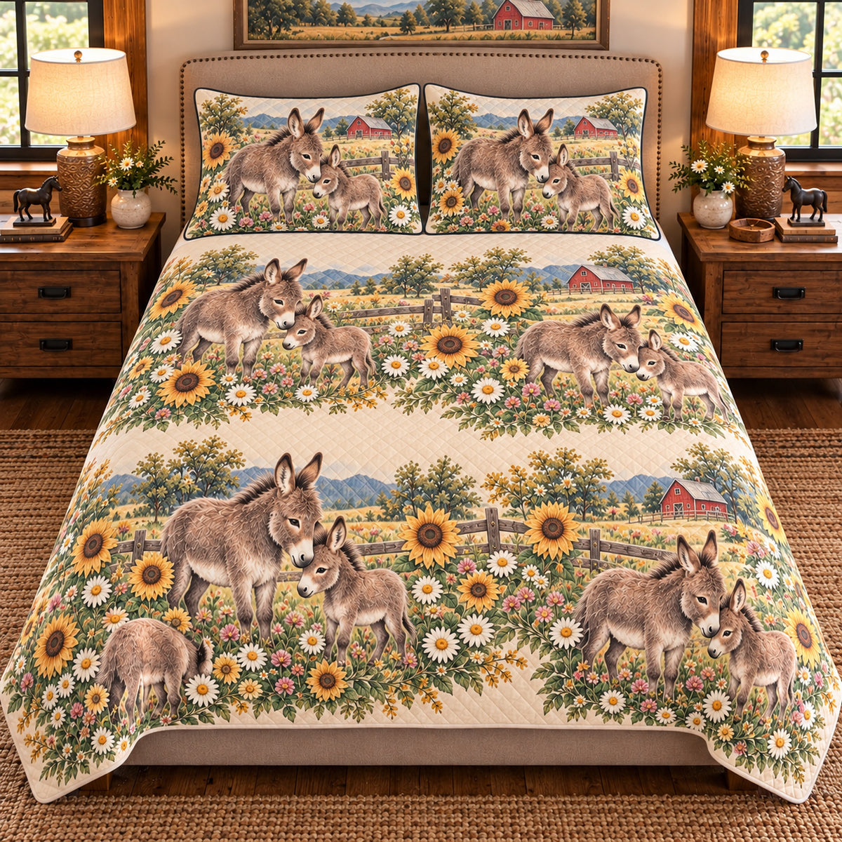 Miniature Donkey Nursery Storybook quilt set — front view