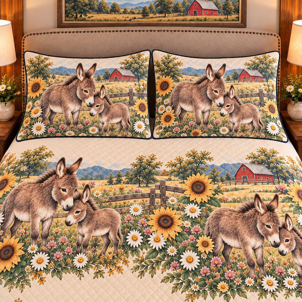 Miniature Donkey Nursery Storybook quilt set — close-up