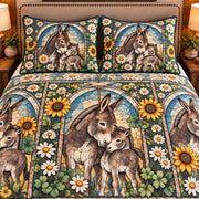 Miniature Donkey Stained Glass Garden quilt set — close-up