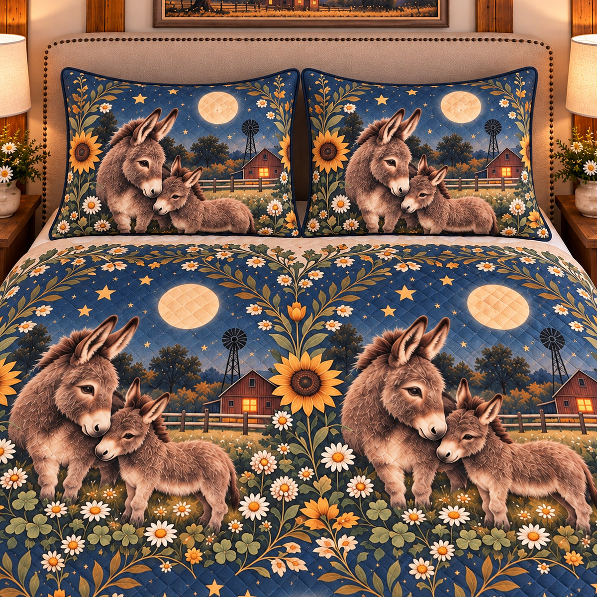 Miniature Donkey Moonlit Folk Farm quilt set — close-up