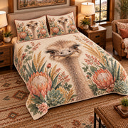 Ostrich Botanical Portrait quilt set — left angle hero