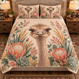 Ostrich Botanical Portrait Quilt Set, Farmhouse Bedding Gift for Animal Lovers