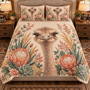 Ostrich Botanical Portrait quilt set — front view