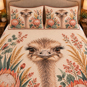 Ostrich Botanical Portrait quilt set — close-up