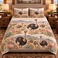 Ostrich Wildflower Meadow Quilt Set, Farmhouse Bedding Gift for Animal Lovers