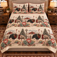 Ostrich Christmas Farm Quilt Set, Farmhouse Bedding Gift for Animal Lovers