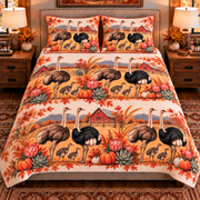 Ostrich Autumn Harvest quilt set — front view
