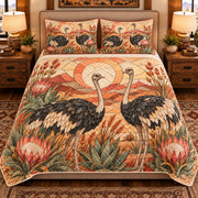 Ostrich Stained Glass Garden quilt set — front view