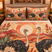 Ostrich Stained Glass Garden quilt set — close-up