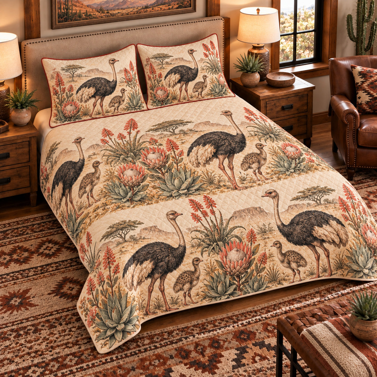 Ostrich Vintage Field Guide quilt set — left angle hero