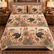Ostrich Vintage Field Guide quilt set — front view