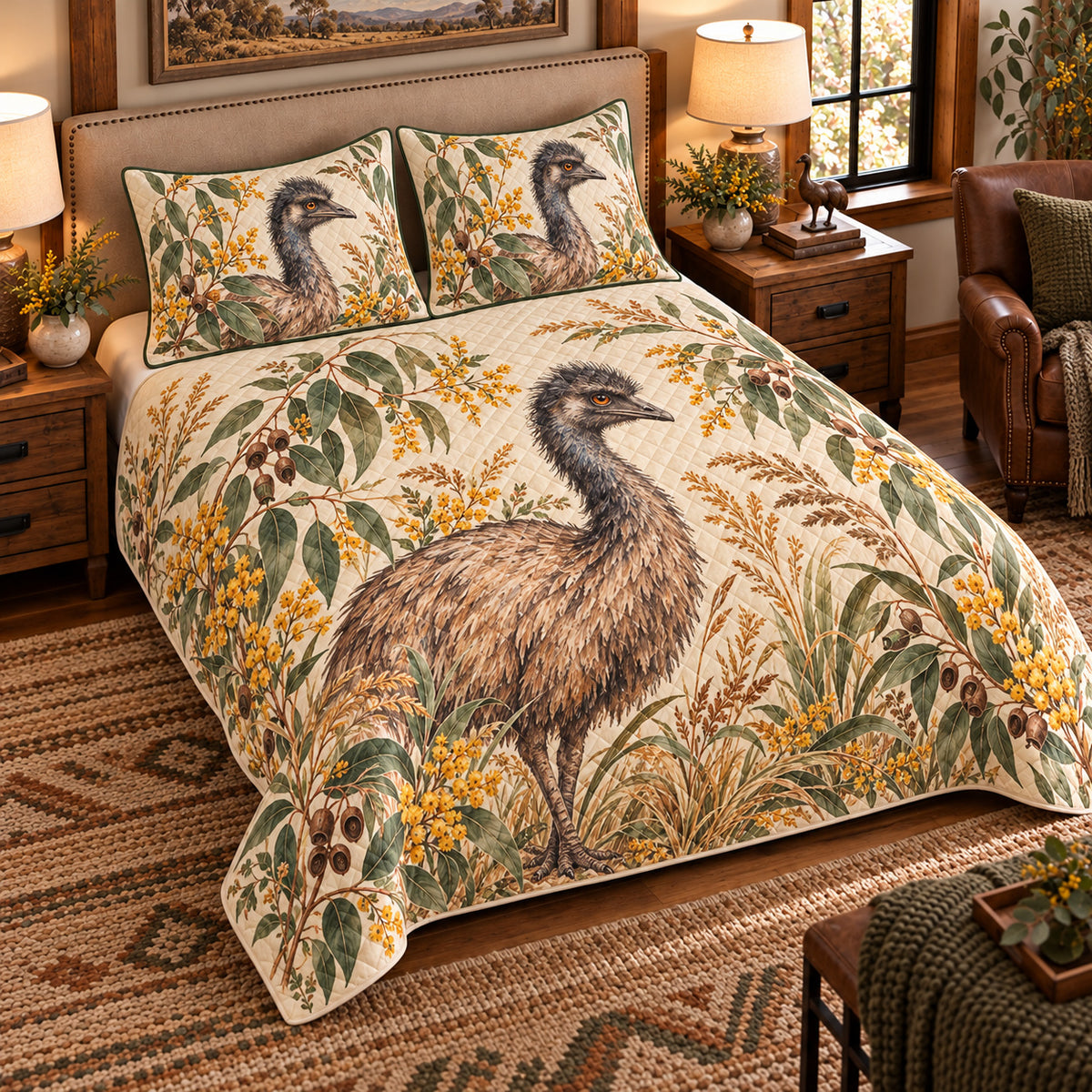 Emu Botanical Portrait quilt set — left angle hero