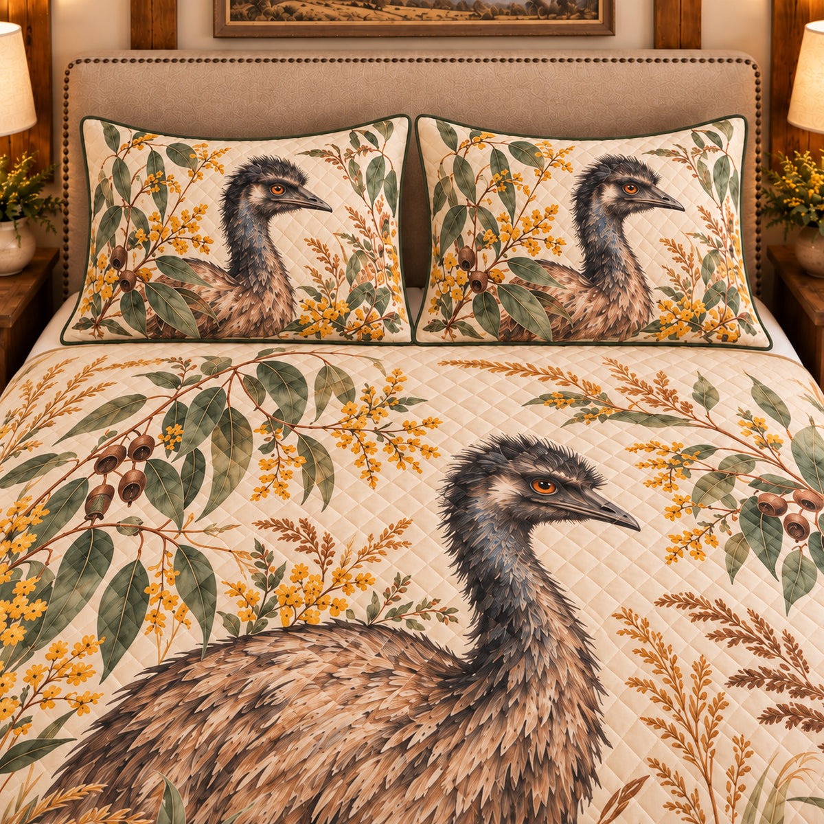 Emu Botanical Portrait quilt set — close-up