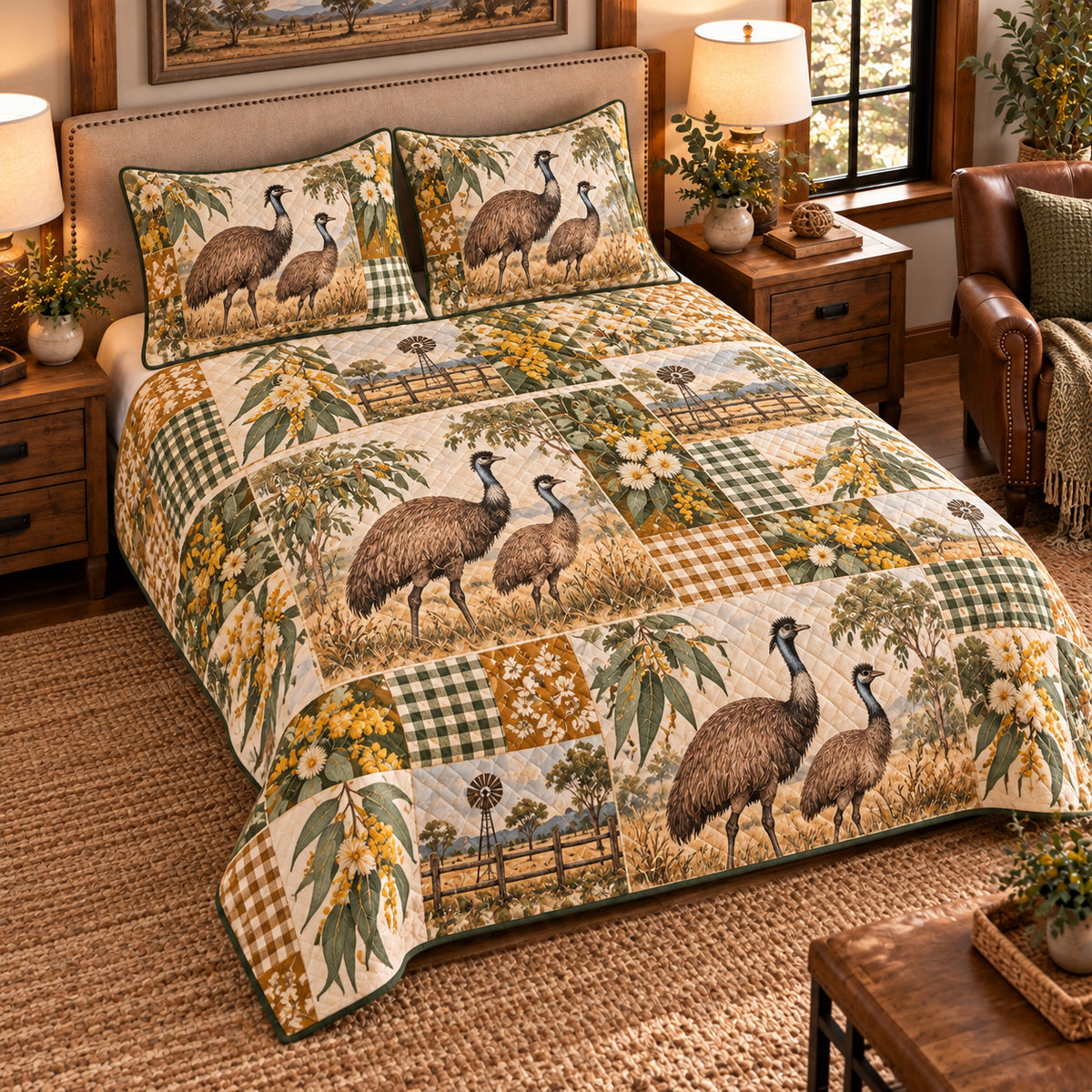 Emu Farmhouse Patchwork quilt set — left angle hero