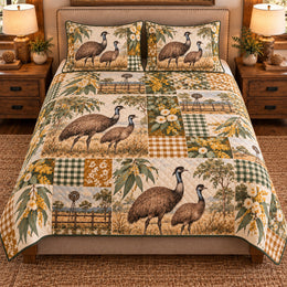 Emu Farmhouse Patchwork Quilt Set, Farmhouse Bedding Gift for Animal Lovers