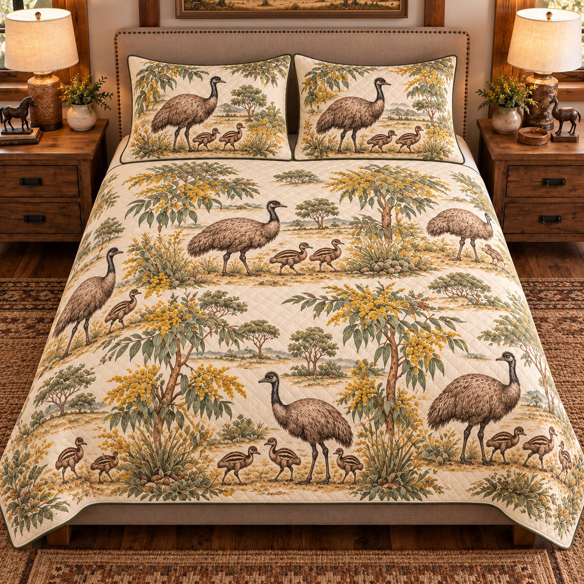Emu Country Toile quilt set — front view