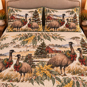 Emu Christmas Farm quilt set — close-up