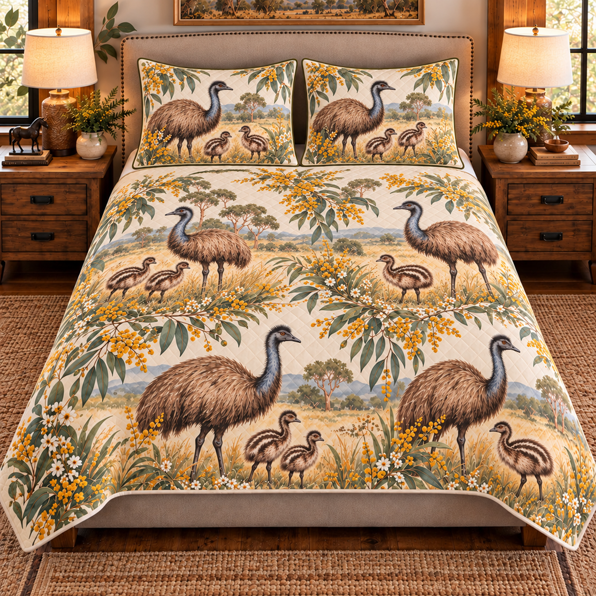 Emu Nursery Storybook quilt set — front view