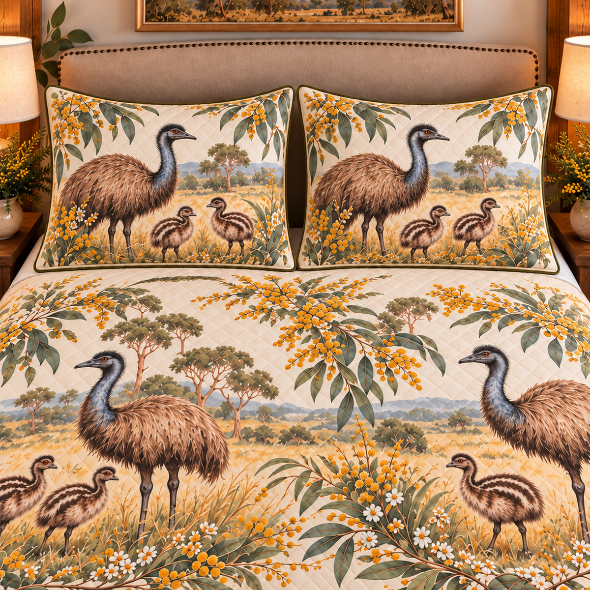 Emu Nursery Storybook quilt set — close-up