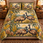Emu Stained Glass Garden quilt set — front view