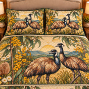 Emu Stained Glass Garden quilt set — close-up